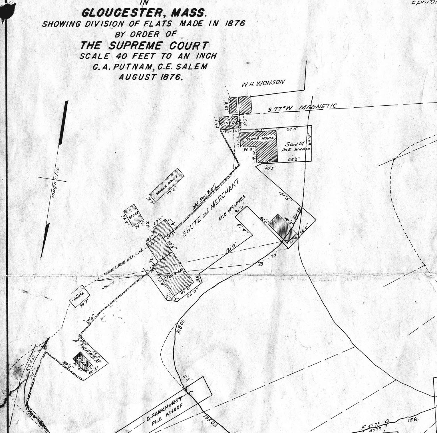 1876 map showing Shute & Merchant